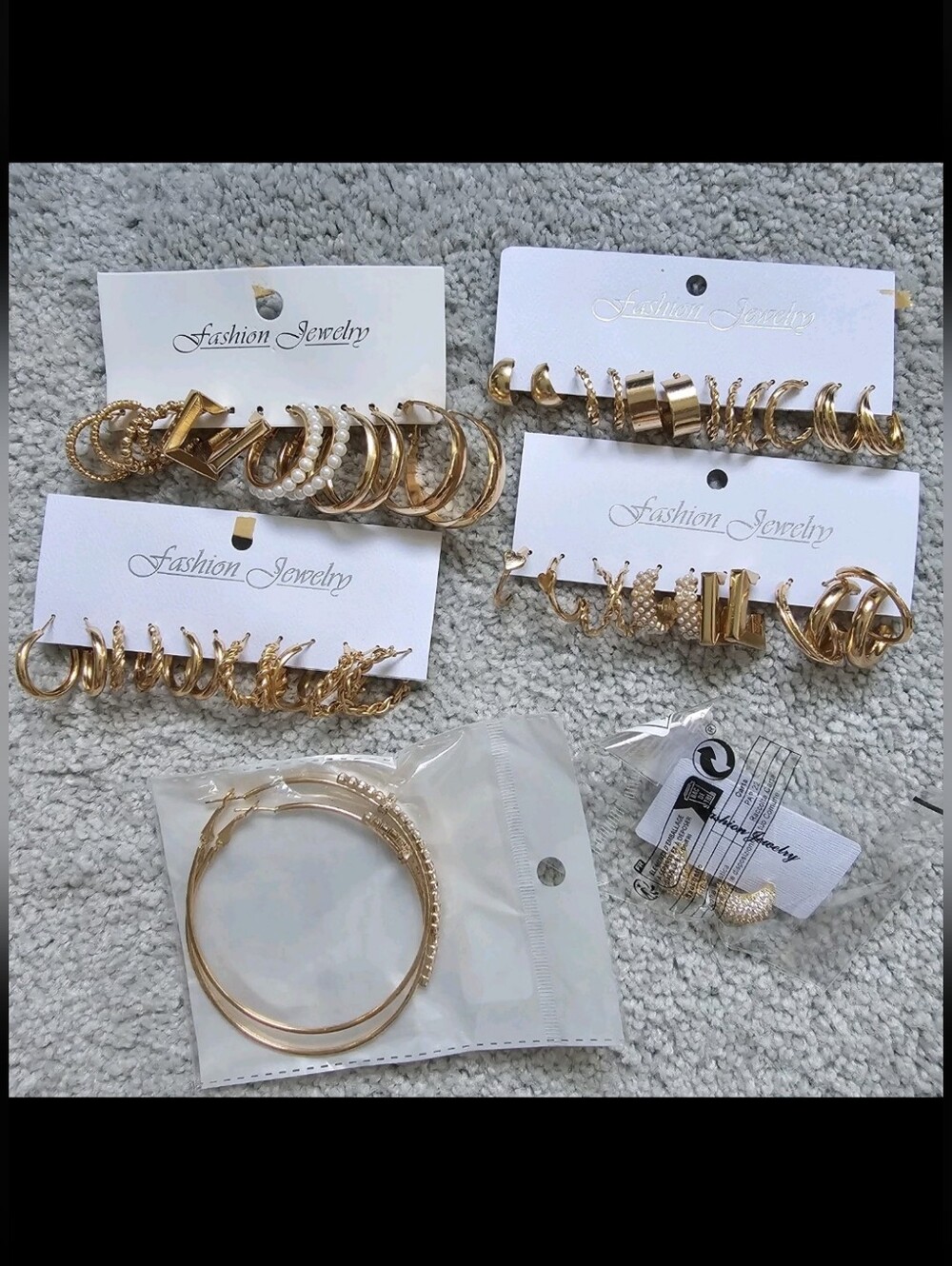Jewelry lot bundle gold toned gold hoops earrings large small cross pearls cubic